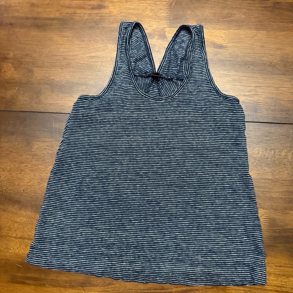 J. Crew Navy and White Linen Striped Racerback Tank